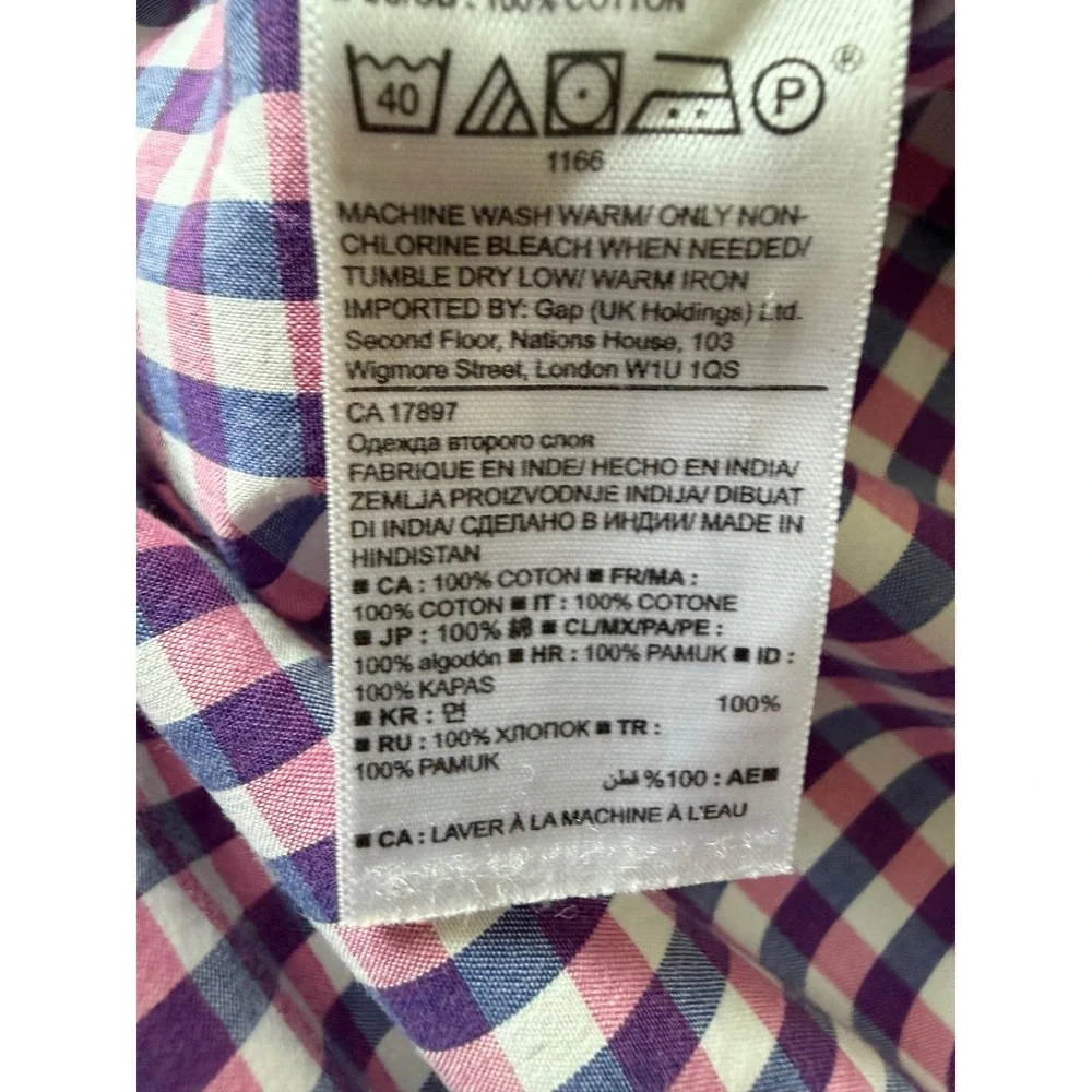 Banana Republic Grant Fit Custom 078 Wash Shirt Men Pink/Navy Gingham Sz L - EUC